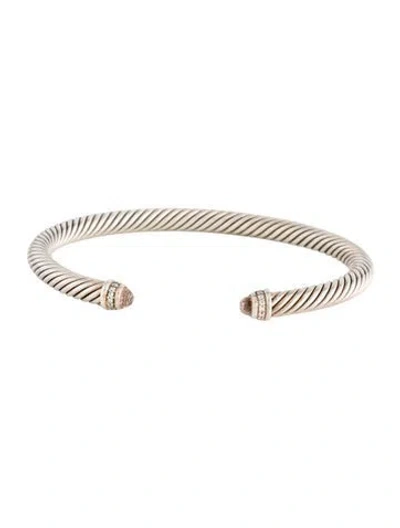 Pre-owned David Yurman Morganite & Diamond Classic Cable Cuff Bracelet, 6.75" In Multi