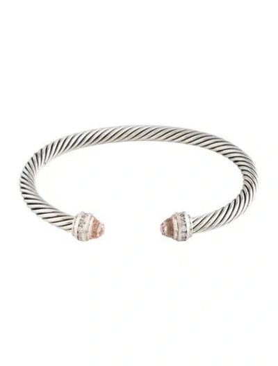 Pre-owned David Yurman Morganite & Diamond Classic Cable Cuff Bracelet, 6.75" In Multi