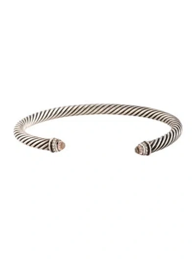 Pre-owned David Yurman Morganite & Diamond Classico Cable Cuff, 7.5" In Multicolor