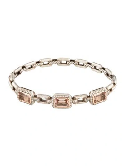 Pre-owned David Yurman Morganite & Diamond Novella 3-stone Bangle Bracelet, 6.75" In Multi