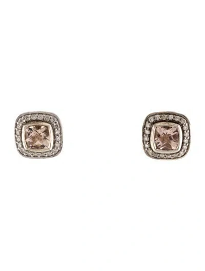 Pre-owned David Yurman Morganite & Diamond Petite Stud Earrings In Multi