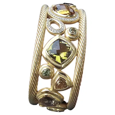 Pre-owned David Yurman Mosaic Bangle Cuff Bracelet 18k Yellow Gold Diamond 63.1g 6.5"