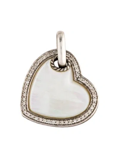 Pre-owned David Yurman Mother Of Pearl & Diamond Heart Elements Pendant In White