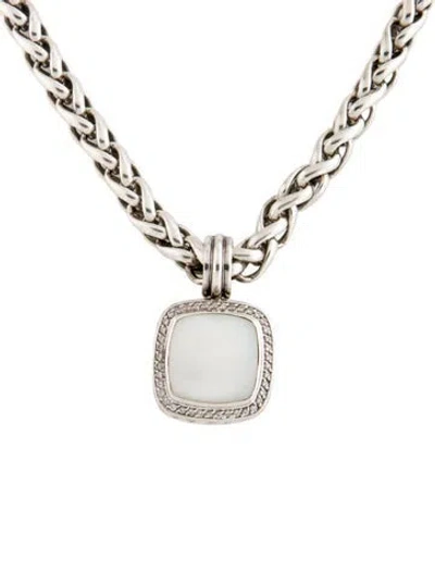 Pre-owned David Yurman Mother Of Pearl & Diamond Pendant Enhancer Necklace, 16" In Multicolor