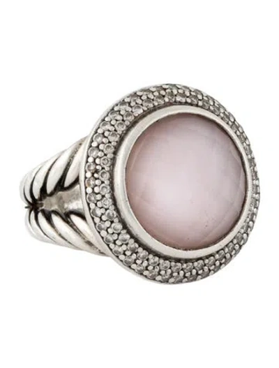Pre-owned David Yurman Mother Of Pearl & Rose Quartz Doublet & Diamond Cocktail Ring In Multi