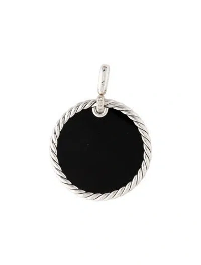Pre-owned David Yurman Mother Of Pearl, Onyx & Diamond Elements Reversible Disc Pendant, 2" In White