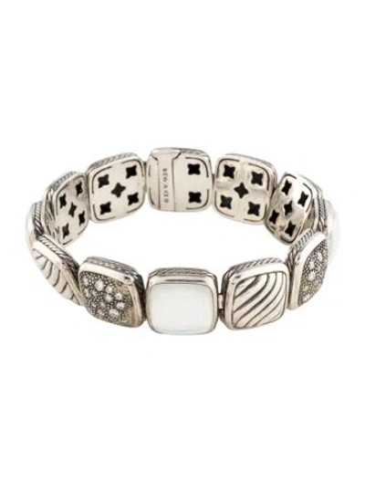 Pre-owned David Yurman Mother Of Pearl, Quartz Doublet & Diamond Chiclet Bracelet, 6.75" In Multi