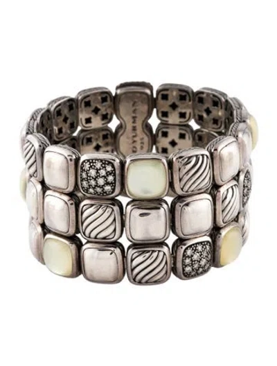 Pre-owned David Yurman Mother Of Pearl Quartz Doublet & Diamond Chiclet Three-row Bracelet In Multi