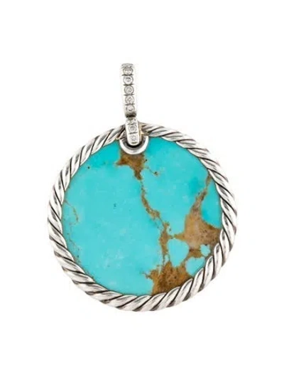 Pre-owned David Yurman Mother Of Pearl, Turquoise & Diamond Elements Reversible Disc Pendant In Multi