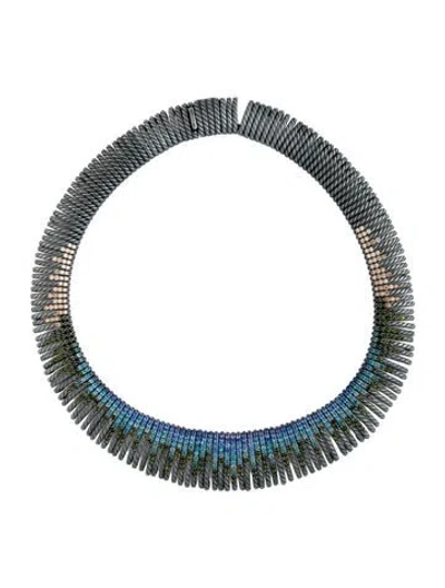 Pre-owned David Yurman Multi Gemstone & Diamond Tempo Fringe Choker Necklace, 17" In Multicolor
