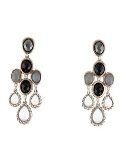 Pre-owned David Yurman Multistone & Diamond Color Classic Drop Earrings In Silver