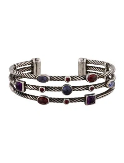 Pre-owned David Yurman Multistone Confetti Three-row Cuff Bracelet, 6.5"