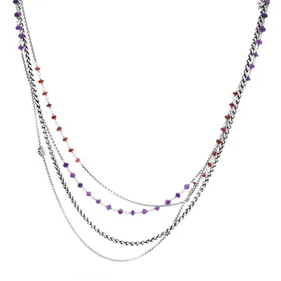 David Yurman Multistrand Starburst Station Necklace Sterling Silver With Amethysts And Garnets In Metallic