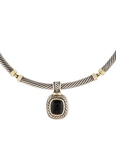 Pre-owned David Yurman Onyx Albion Pendant Metro Collar Necklace, 12.5" In Multi