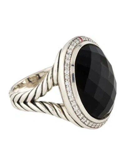 Pre-owned David Yurman Onyx & Diamond Albion Oval Cocktail Ring In Multi
