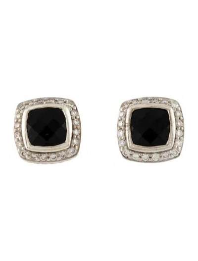 Pre-owned David Yurman Onyx & Diamond Albion Stud Earrings In Multi