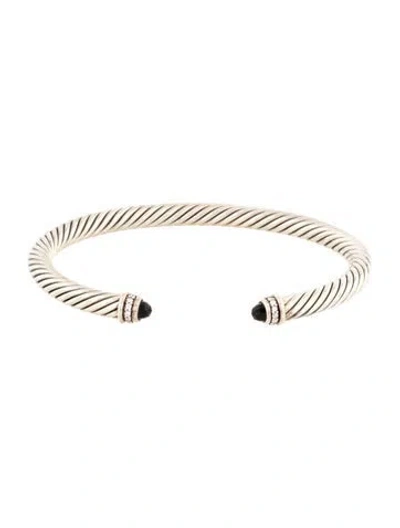 Pre-owned David Yurman Onyx & Diamond Cable Bracelet, 6.75" In Multicolor