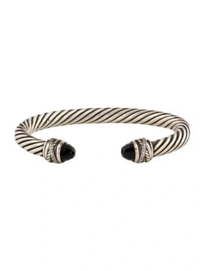 Pre-owned David Yurman Onyx & Diamond Cable Classic Crossover Bracelet, 7" In Multi