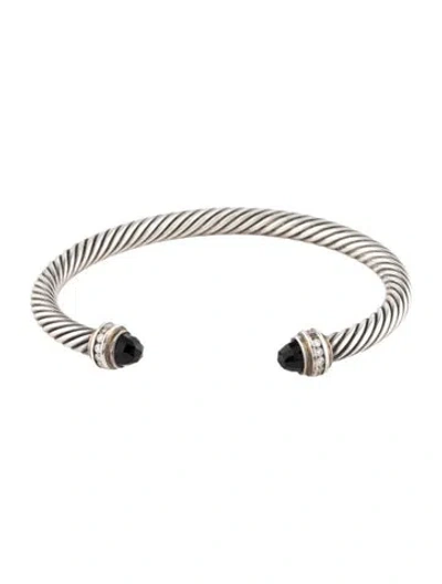 Pre-owned David Yurman Onyx & Diamond Cable Classic Cuff, 6.75" In Multi