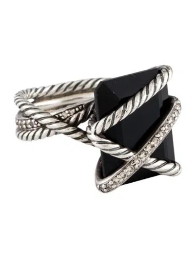Pre-owned David Yurman Onyx & Diamond Cable Wrap Cocktail Ring In Multi