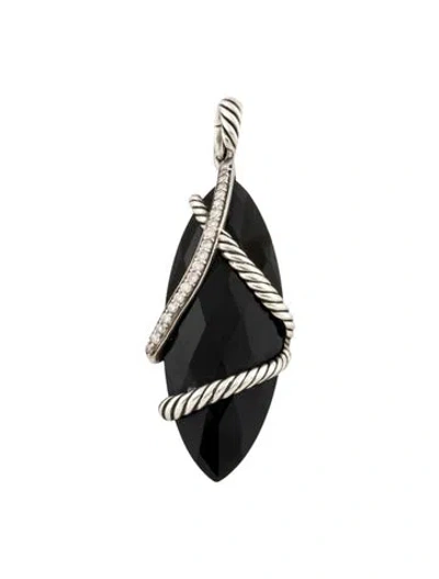 Pre-owned David Yurman Onyx & Diamond Cable Wrap Enhancer Pendant, 2.25" In Multi