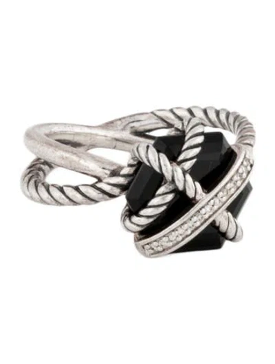 Pre-owned David Yurman Onyx & Diamond Cable Wrap Ring In Multicolor