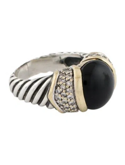 Pre-owned David Yurman Onyx & Diamond Capri Cable Ring In Multi