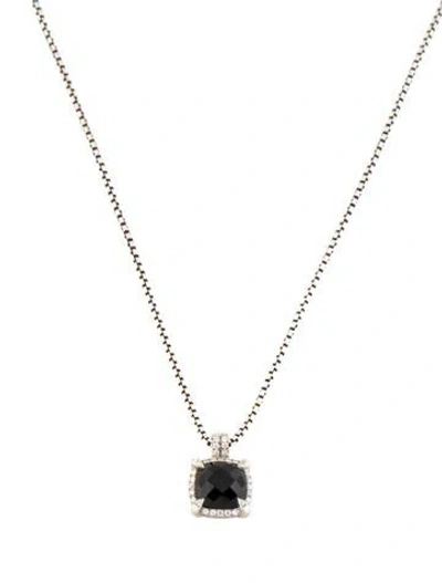Pre-owned David Yurman Onyx & Diamond Chatelaine Pave Bezel Pendant, 18" In Multicolor
