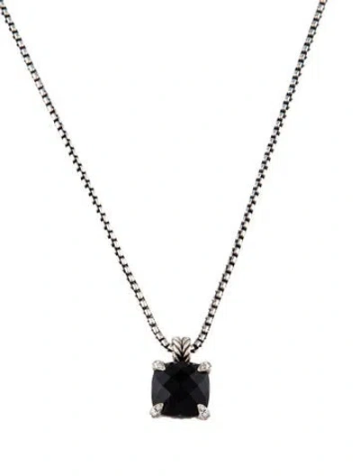 Pre-owned David Yurman Onyx & Diamond Chatelaine Pendant Necklace, 18" In Multi