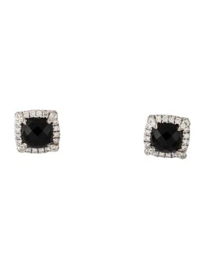 Pre-owned David Yurman Onyx & Diamond Chatelaine Petite Pavé Stud Earrings In Multi