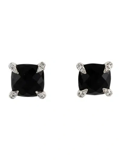 Pre-owned David Yurman Onyx & Diamond Chatelaine Stud Earrings In Multicolor