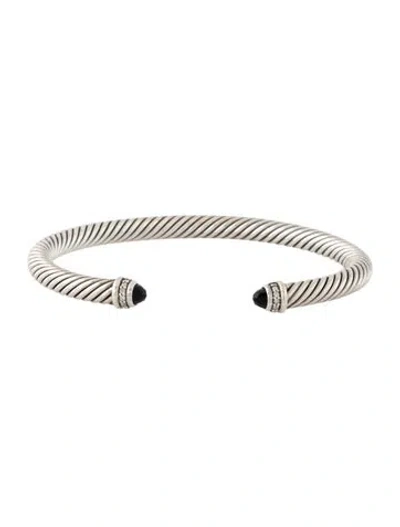 Pre-owned David Yurman Onyx & Diamond Classic Cable Bracelet, 6.5" In Multi