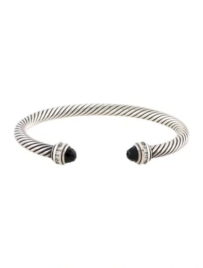 Pre-owned David Yurman Onyx & Diamond Classic Cable Bracelet, 6.5" In Multi