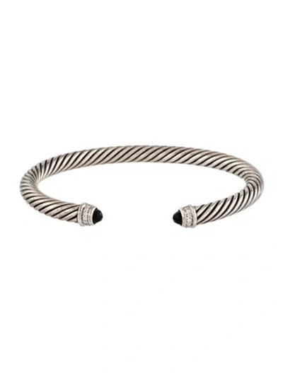 Pre-owned David Yurman Onyx & Diamond Classic Cable Bracelet, 6.5" In Multi