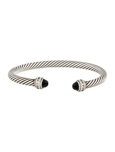 Pre-owned David Yurman Onyx & Diamond Classic Cable Cuff Bracelet, 6.75" In Multi