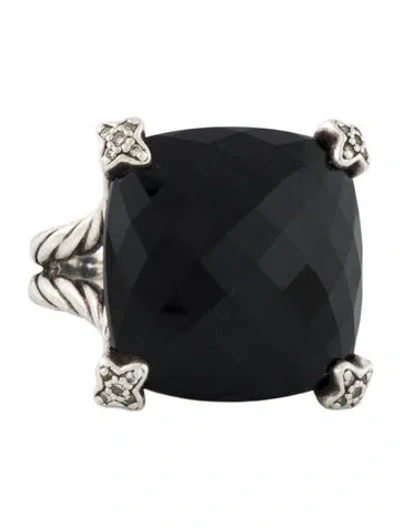 Pre-owned David Yurman Onyx & Diamond Cushion On Point Cocktail Ring In Multi