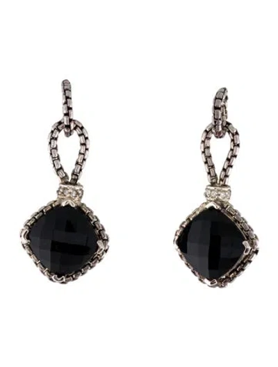 Pre-owned David Yurman Onyx & Diamond Cushion On Point Earrings In Multi