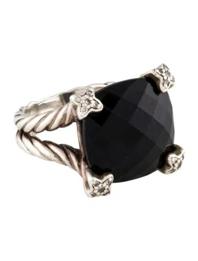 Pre-owned David Yurman Onyx & Diamond Cushion On Point Ring In Multi