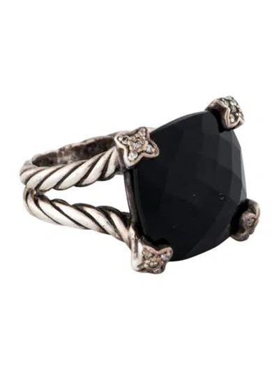 Pre-owned David Yurman Onyx & Diamond Cushion On Point Ring In Multi