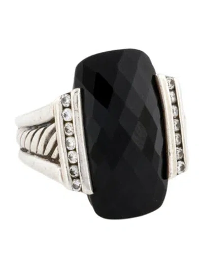 Pre-owned David Yurman Onyx & Diamond Deco Cocktail Ring In Multi