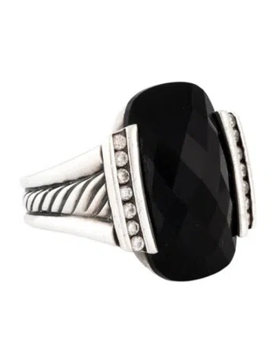 Pre-owned David Yurman Onyx & Diamond Deco Cocktail Ring In Multicolor