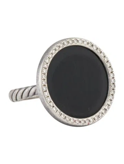 Pre-owned David Yurman Onyx & Diamond Dy Elements Cocktail Ring In Multi