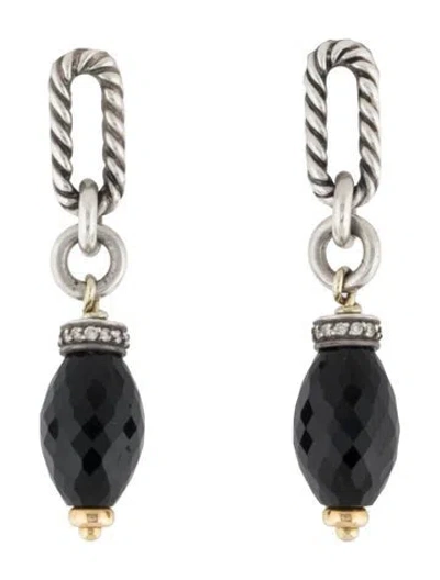 Pre-owned David Yurman Onyx & Diamond Figaro Drop Earrings In Multi