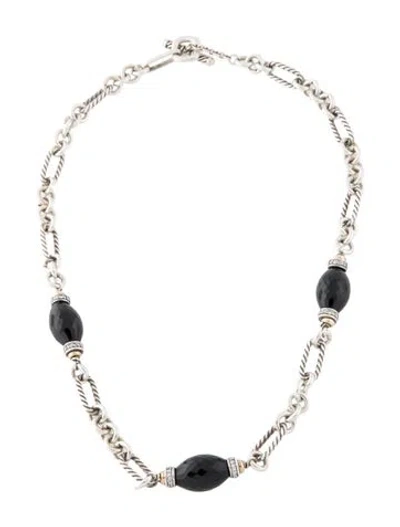 Pre-owned David Yurman Onyx & Diamond Figaro Station Necklace, 18" In Multi