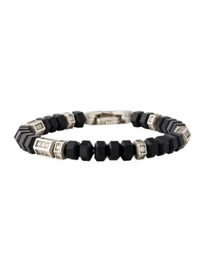 Pre-owned David Yurman Onyx & Diamond Hex Bead Bracelet, 7.75" In Multicolor