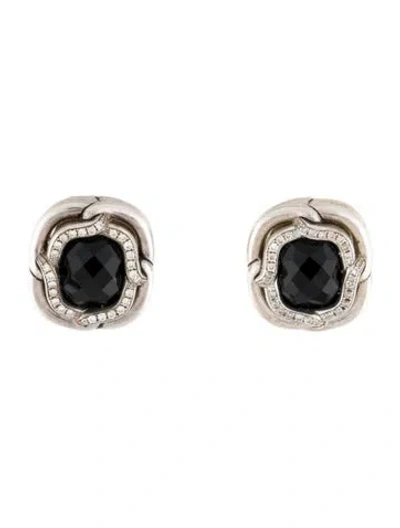 Pre-owned David Yurman Onyx & Diamond Labyrinth Earclip Earrings In Multi
