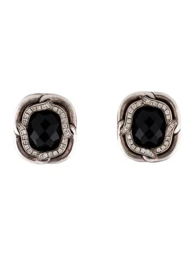 Pre-owned David Yurman Onyx & Diamond Labyrinth Earclips In Multi