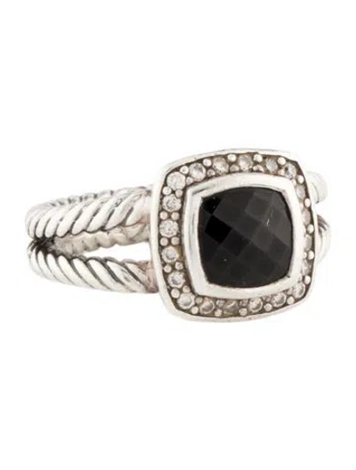 Pre-owned David Yurman Onyx & Diamond Petite Albion Cocktail Ring In Multi