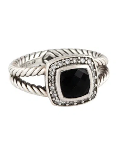 Pre-owned David Yurman Onyx & Diamond Petite Albion Cocktail Ring In Multicolor