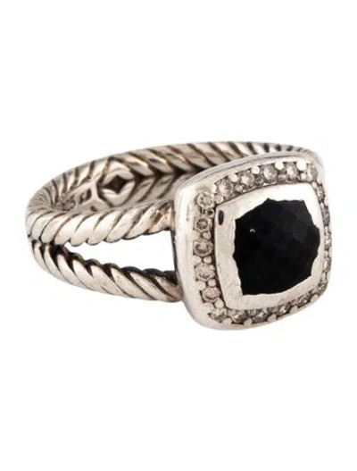 Pre-owned David Yurman Onyx & Diamond Petite Albion Cocktail Ring In Multicolor